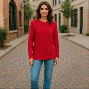 Sonoma Pink Herringbone Pattern Ribbed Crewneck Sweater Size M